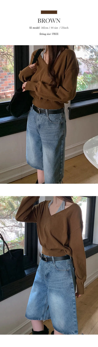 Labuan V neck Crop Long Sleeve Knit