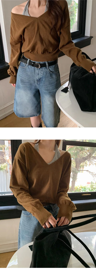 Labuan V neck Crop Long Sleeve Knit