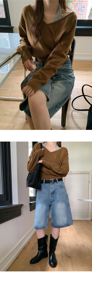 Labuan V neck Crop Long Sleeve Knit