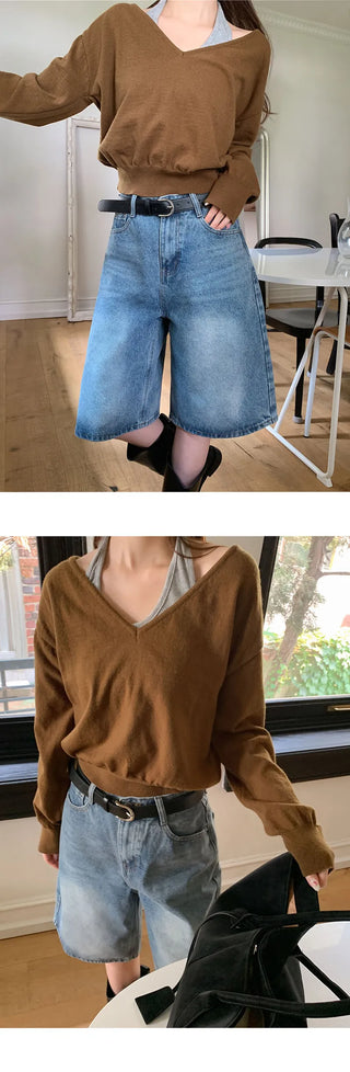Labuan V neck Crop Long Sleeve Knit