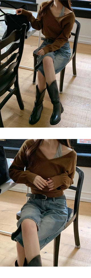 Labuan V neck Crop Long Sleeve Knit