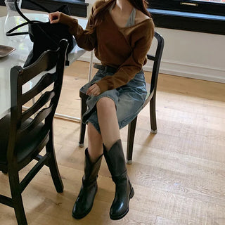Labuan V neck Crop Long Sleeve Knit