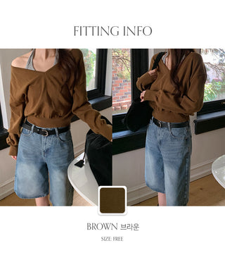 Labuan V neck Crop Long Sleeve Knit