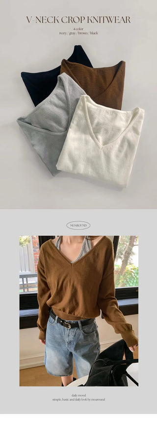 Labuan V neck Crop Long Sleeve Knit