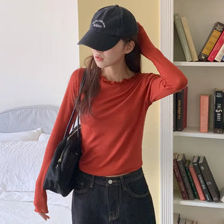 Blenin Wool Lyocell Wavy Long Sleeve T shirt
