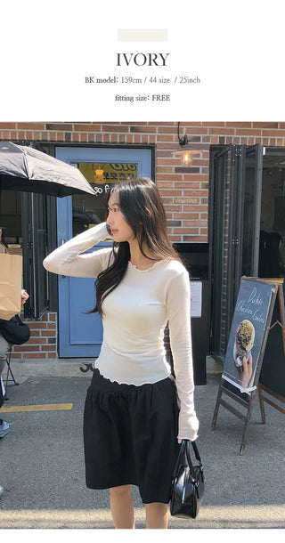 Blenin Wool Lyocell Wavy Long Sleeve T shirt