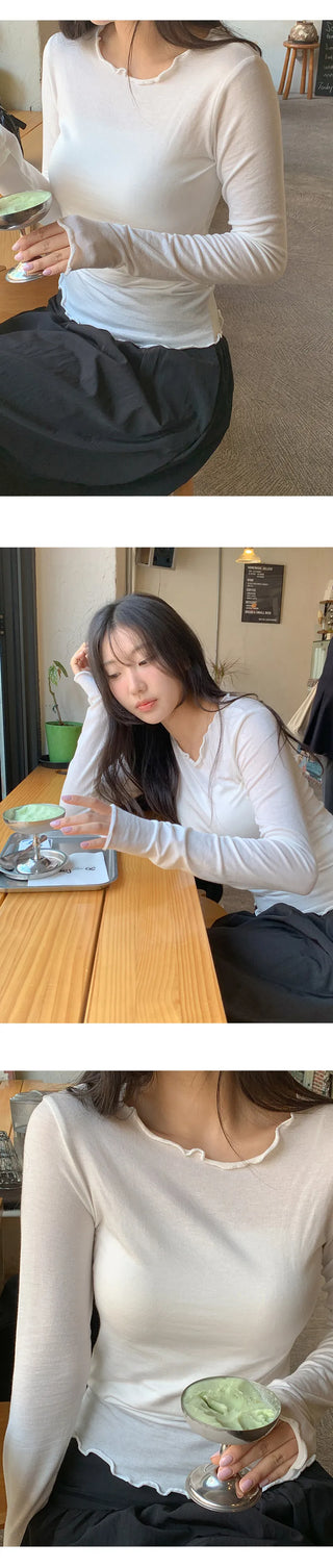 Blenin Wool Lyocell Wavy Long Sleeve T shirt