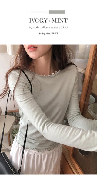 Blenin Wool Lyocell Wavy Long Sleeve T shirt