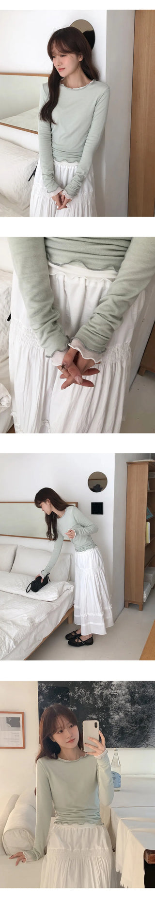 Blenin Wool Lyocell Wavy Long Sleeve T shirt