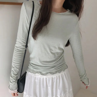 Blenin Wool Lyocell Wavy Long Sleeve T shirt