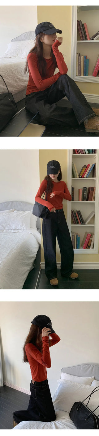 Blenin Wool Lyocell Wavy Long Sleeve T shirt