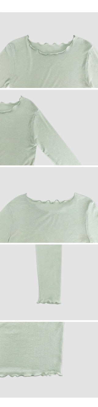 Blenin Wool Lyocell Wavy Long Sleeve T shirt