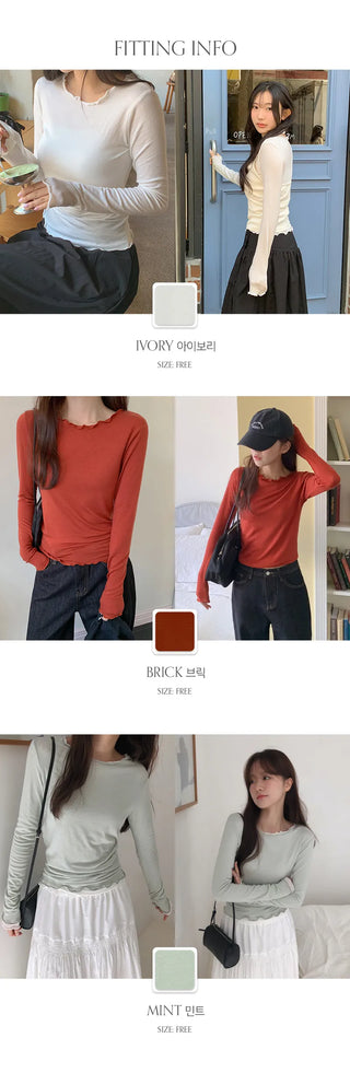 Blenin Wool Lyocell Wavy Long Sleeve T shirt