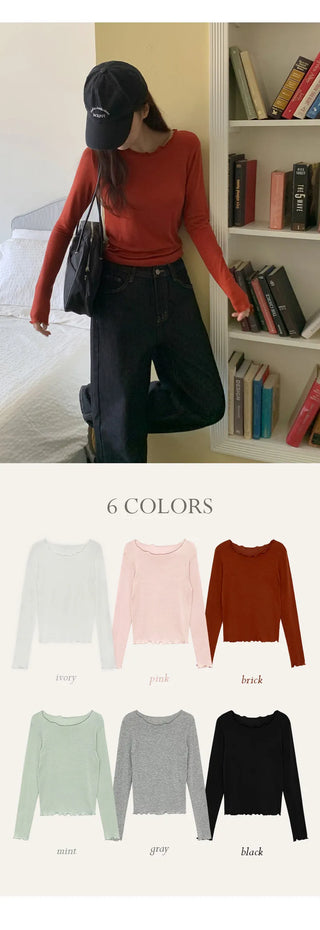 Blenin Wool Lyocell Wavy Long Sleeve T shirt