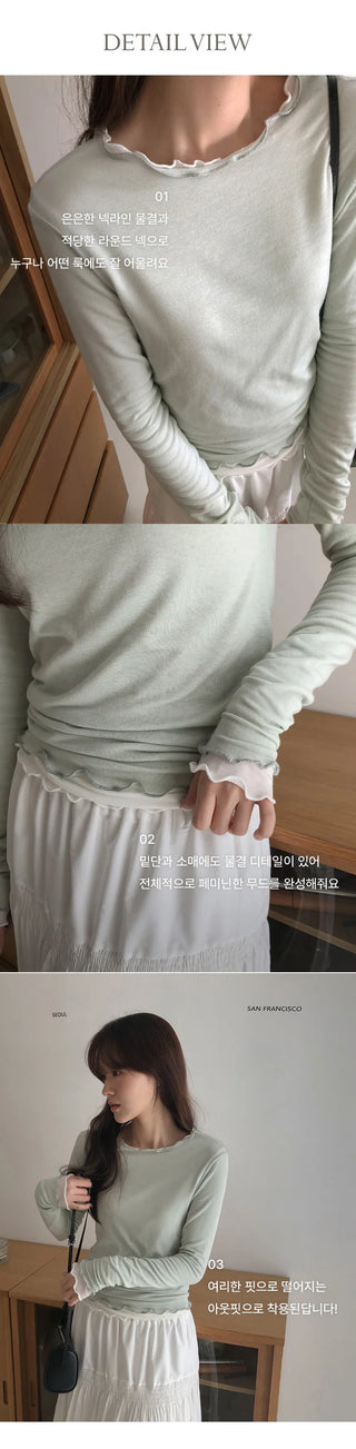 Blenin Wool Lyocell Wavy Long Sleeve T shirt