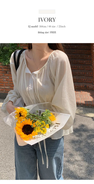 Lerond Wrinkle Shirred String Long Sleeve Blouse