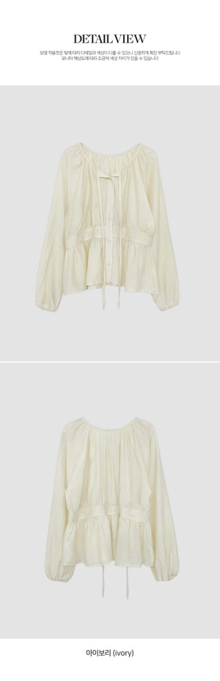 Lerond Wrinkle Shirred String Long Sleeve Blouse