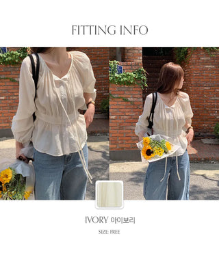 Lerond Wrinkle Shirred String Long Sleeve Blouse