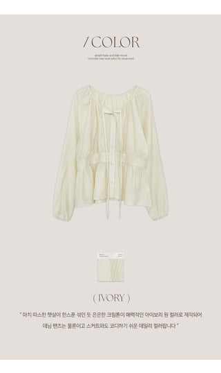 Lerond Wrinkle Shirred String Long Sleeve Blouse