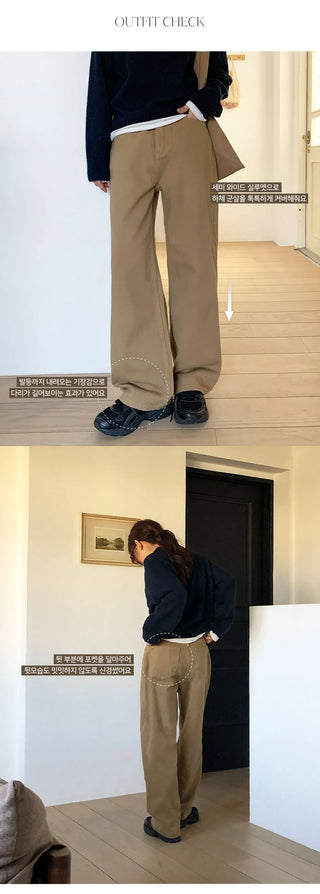Claw Brushed Semi Wide Cotton Pants