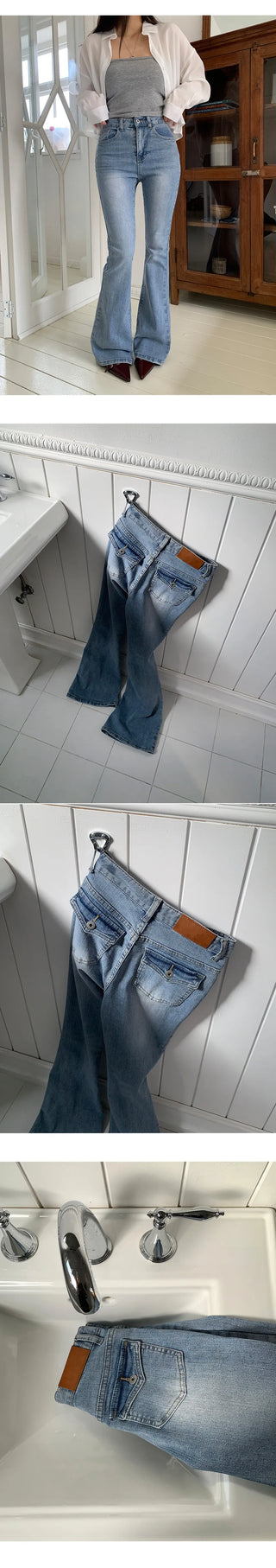 Teens Back Pocket Stretch Bootcut Denim Cotton Pants