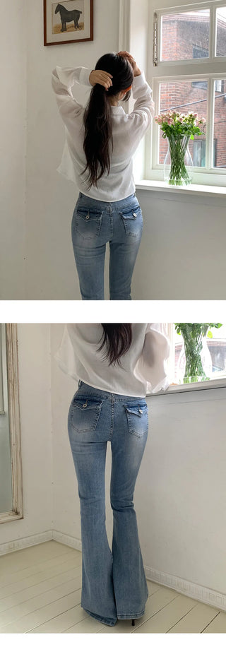 Teens Back Pocket Stretch Bootcut Denim Cotton Pants