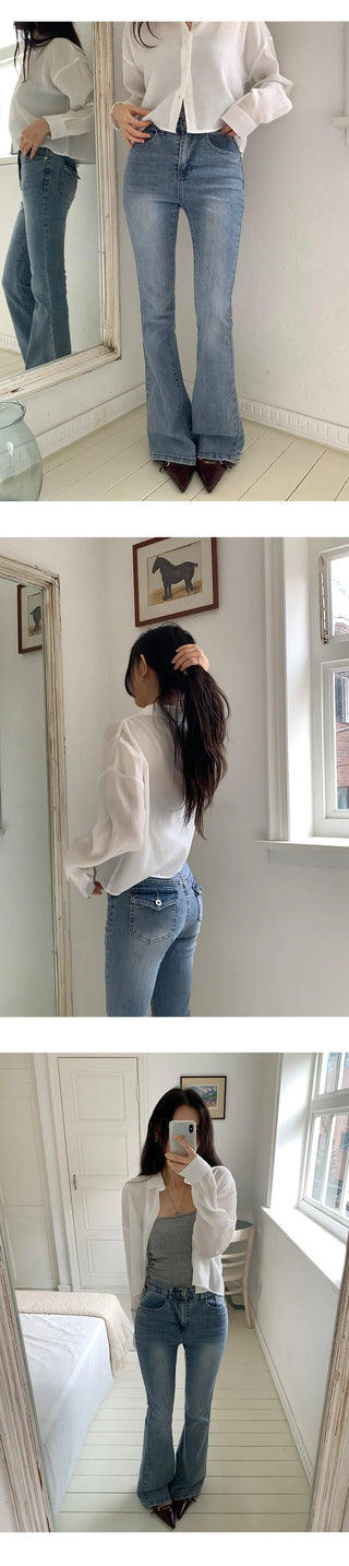 Teens Back Pocket Stretch Bootcut Denim Cotton Pants
