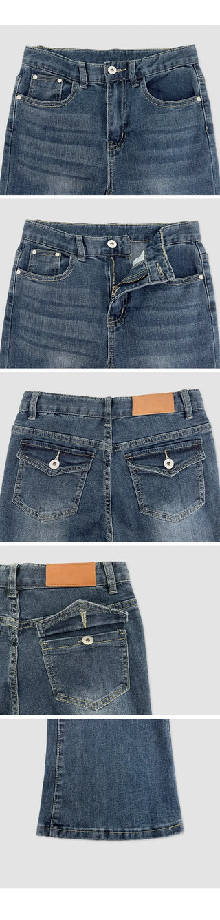 Teens Back Pocket Stretch Bootcut Denim Cotton Pants