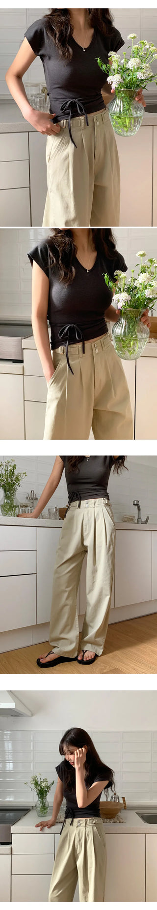 Eblan Bijo Two Button Pintuck Wide Pants