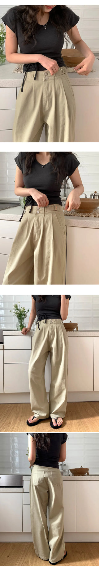Eblan Bijo Two Button Pintuck Wide Pants