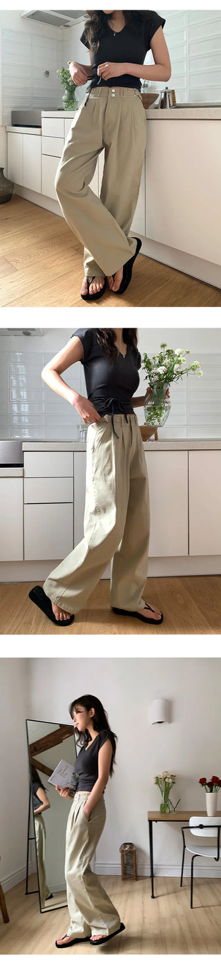 Eblan Bijo Two Button Pintuck Wide Pants