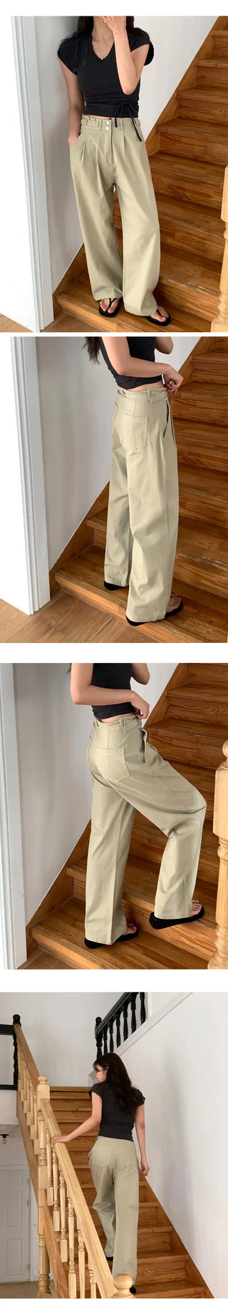 Eblan Bijo Two Button Pintuck Wide Pants