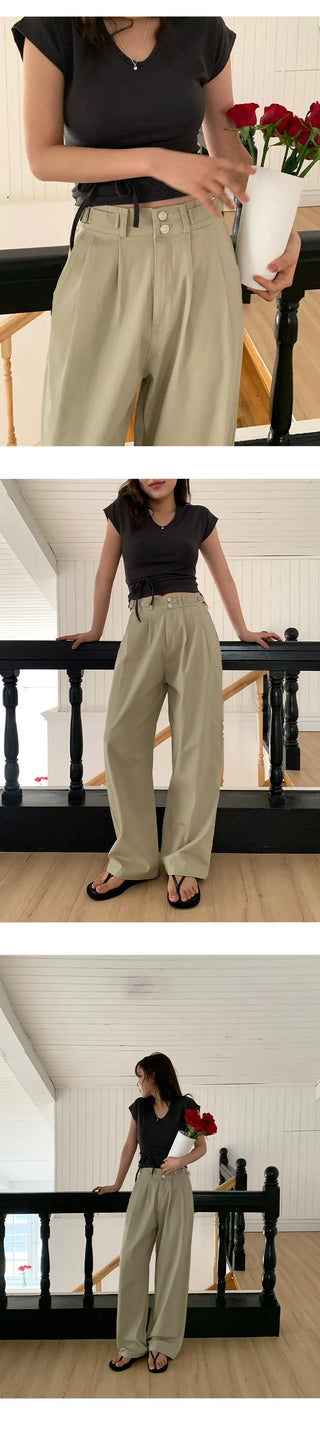Eblan Bijo Two Button Pintuck Wide Pants