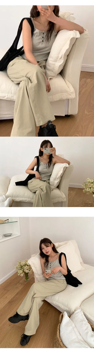 Eblan Bijo Two Button Pintuck Wide Pants