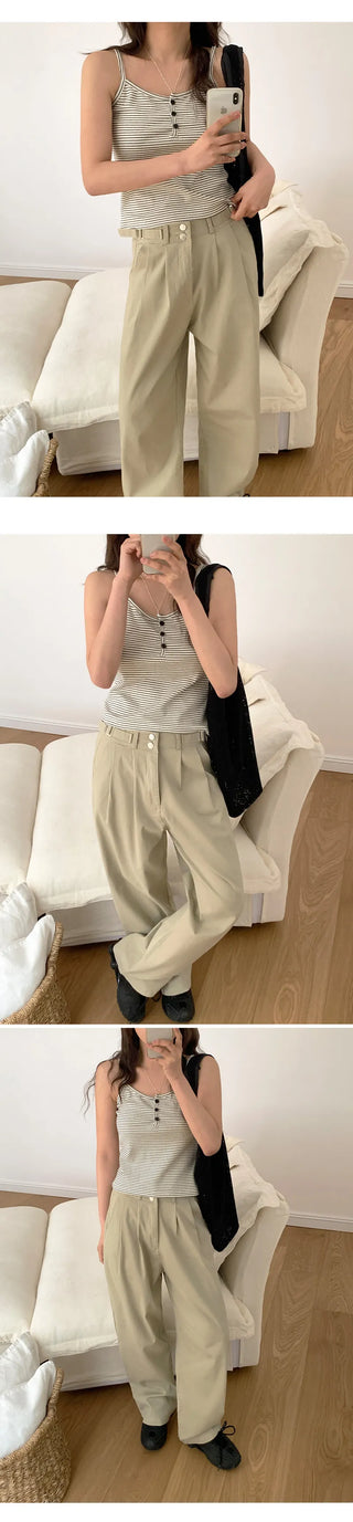 Eblan Bijo Two Button Pintuck Wide Pants