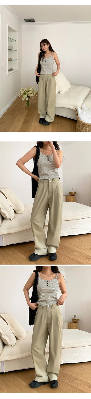 Eblan Bijo Two Button Pintuck Wide Pants