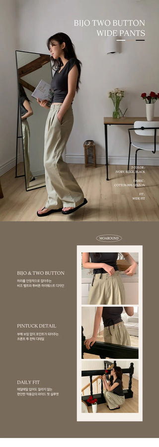 Eblan Bijo Two Button Pintuck Wide Pants