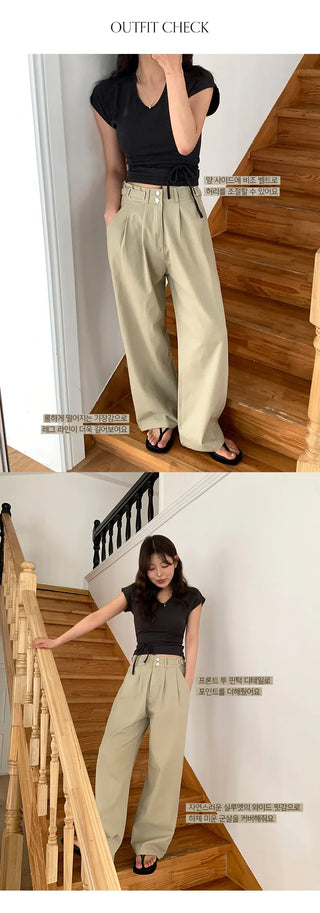 Eblan Bijo Two Button Pintuck Wide Pants