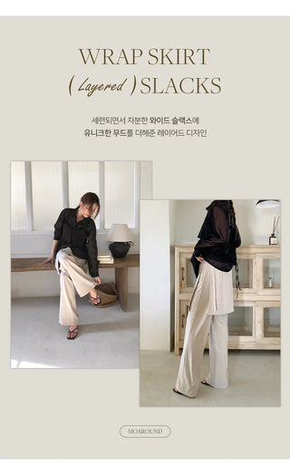 Hayville Wrap Skirt Layered Wide Slacks