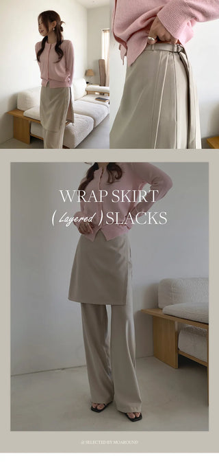 Hayville Wrap Skirt Layered Wide Slacks