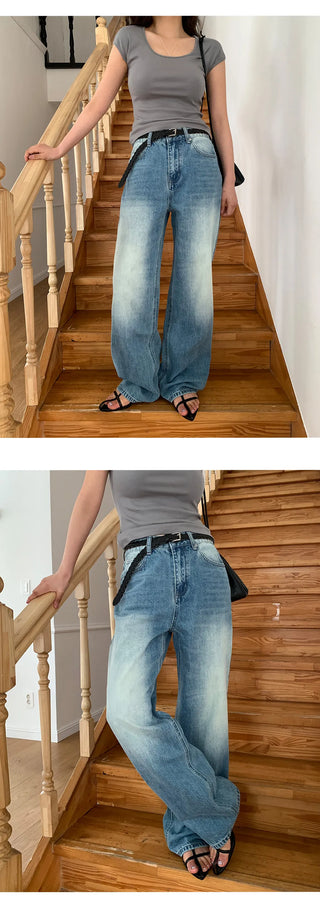 Orangee Vintage Washed Wide Denim Pants