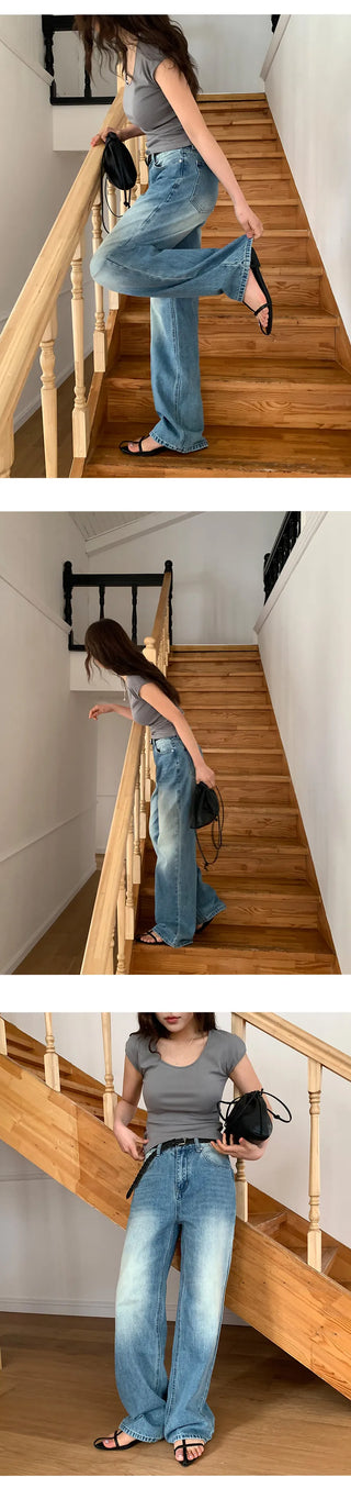 Orangee Vintage Washed Wide Denim Pants