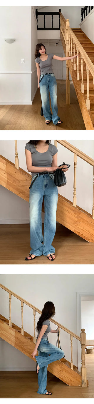 Orangee Vintage Washed Wide Denim Pants