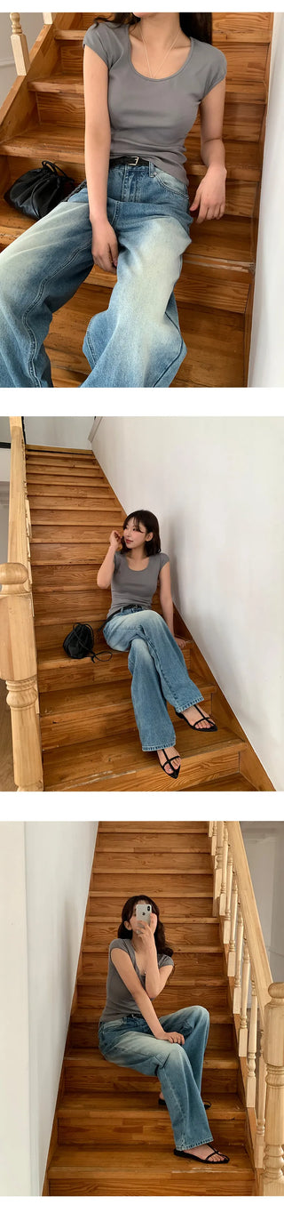 Orangee Vintage Washed Wide Denim Pants