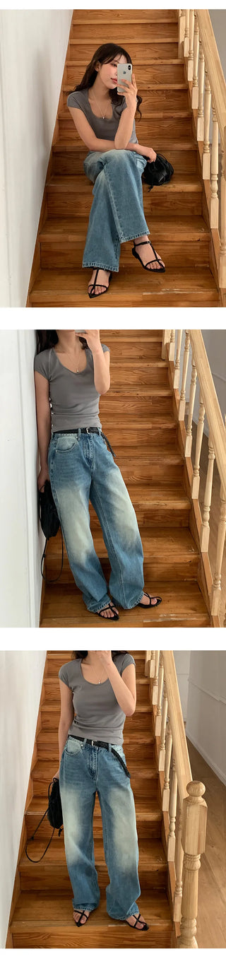 Orangee Vintage Washed Wide Denim Pants