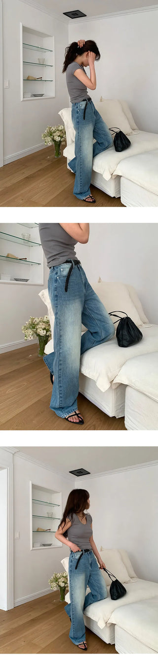 Orangee Vintage Washed Wide Denim Pants