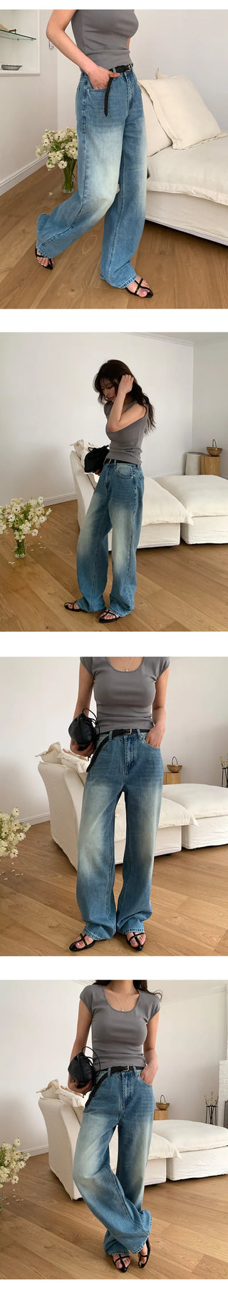 Orangee Vintage Washed Wide Denim Pants