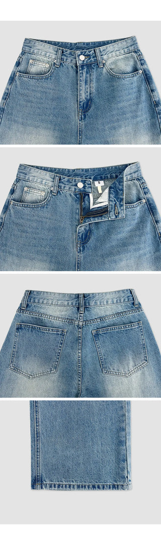 Orangee Vintage Washed Wide Denim Pants