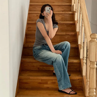 Orangee Vintage Washed Wide Denim Pants