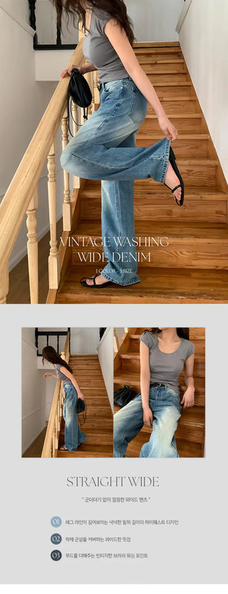 Orangee Vintage Washed Wide Denim Pants